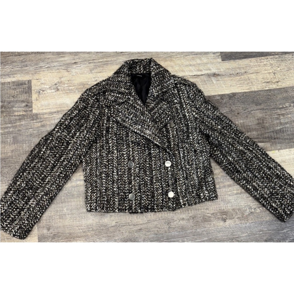 Theory Cropped Wool Pea Coat Jacket Size 8 Tweed